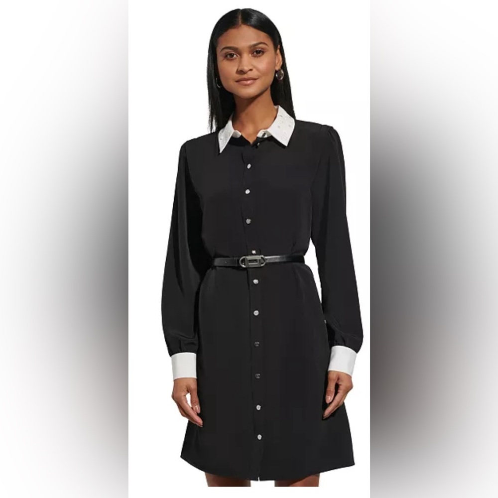 NWT Karl Lagerfeld Paris Contrast Collar Shirtdress